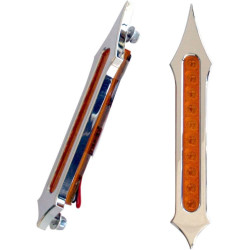 PartzBiz HD DS20401753 - Accutronix Chrome Tribal Slotted Amber Lens LED Sadddlebag Bag Lights Turn Brake | BL02-LSC