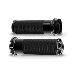 PartzBiz HD AN07-331 - Arlen Ness Fusion Black Beveled Hand Grips Harley Dual Cable Throttle Models | 07-331 PartzBiz HD AN07-331 - Arlen Ness Fusion Black Beveled Hand Grips Harley Dual Cable Throttle Models | 07-331