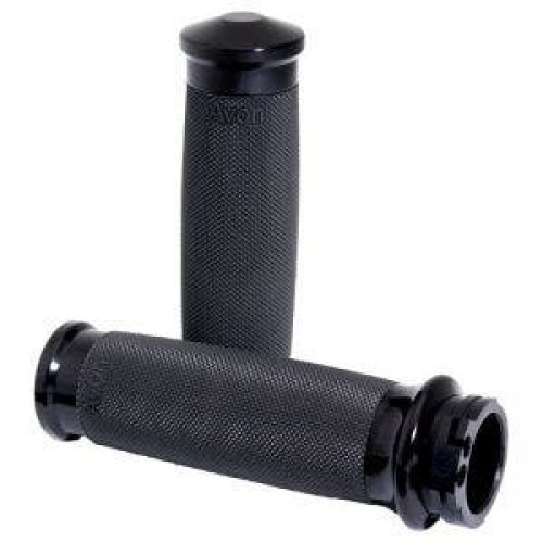 PartzBiz HD: 4423279-Avon Grips ปลอกแฮนด์อะโนไดซ์สีดำ Contour แบบกำหนดเองสำหรับสายเคเบิล Harley | CC-86-ANO