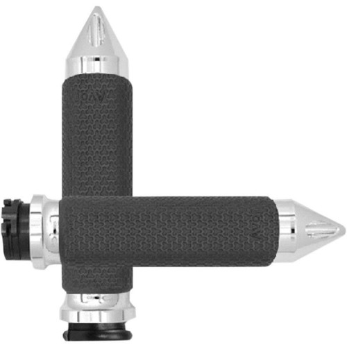 PartzBiz HD: 4423191-Avon Small Memory Foam Grips Chrome Spiked Cap สำหรับ Harley Cable Throttle 84-21 | MF-63-CH-SPK PartzBiz HD: 4423191-Avon Small Memory Foam Grips Chrome Spiked Cap สำหรับ Harley Cable Throttle 84-21 | MF-63-CH-SPK