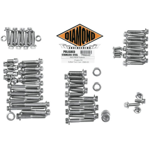 PartzBiz HD: 4421853-Diamond Engineering 12 Point Polished Stainless Steel Engine Bolt Kit Softail 00-06 | PB604S PartzBiz HD: 4421853-Diamond Engineering 12 Point Polished Stainless Steel Engine Bolt Kit Softail 00-06 | PB604S