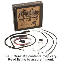 PartzBiz HD B30-1116 - Burly Brand Black Vinyl Extended Cable Kit Harley 14-15 W/ ABS 15" Handlebars - B30-1116