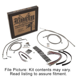 PartzBiz HD B30-1105 - Burly Brand  Stainless Extended Cable Kit Harley 08-13 W/ ABS 15" Handlebars - B30-1105