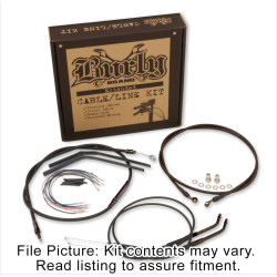 PartzBiz HD B30-1039 - Burly Black Vinyl Extended Cable Kit for 12" Handlebars Harley Dyna FXD 07-11 | B30-1039