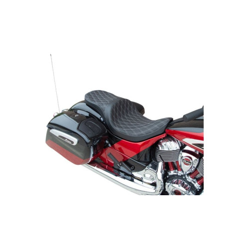 PartzBiz HD: 4417937-Drag Low Profile เบาะ 2 ที่นั่ง Silver Diamond Stitch Solar Vinyl Indian Touring '14+