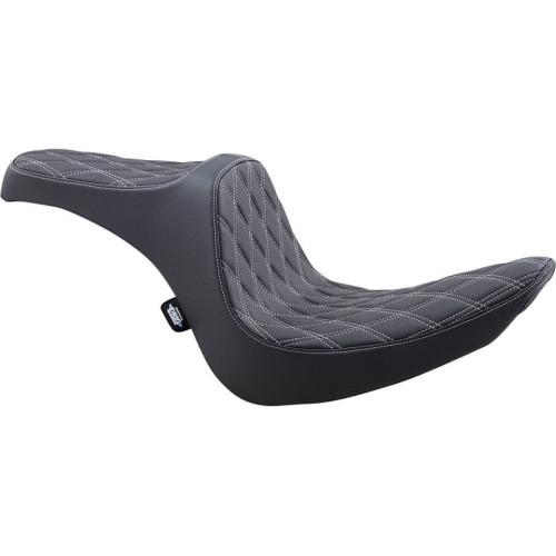 PartzBiz HD: 4417869-Drag Predator III 2-Up Double Diamond Vinyl Seat Silver Stitch Harley Softail 06-17