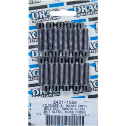 PartzBiz HD DS24011022 - Drag Specialties Black Chrome-Plated Rocker Cover Bolt Replacement Kit Smooth Head 17-19 Harley Davidson Milwaukee Eight M8 M-Eight Touring Softail Hardware Bolts Nuts Washers Engine