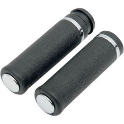PartzBiz HD DS06300747 - Drag Specialties Rubber Grips Chrome Rings and End Caps Harley Throttle by Wire | 0630-0747 PartzBiz HD DS06300747 - Drag Specialties Rubber Grips Chrome Rings and End Caps Harley Throttle by Wire | 0630-0747