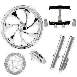 PartzBiz HD DRIFTER-SNGL-CHR-KIT-23PCKG - ยางล้อ Drifter Chrome 23 ” ด้านเดียวพร้อมท่อนล่างและสไลเดอร์แบบ Raked Triple Trees | ดริฟเตอร์-SNGL-CHR-KIT-23PCKG