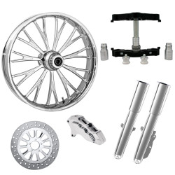 PartzBiz HD DYNASTY-SNGL-CHR-KIT-23PCKG - ยางล้อ Dynasty Chrome 23 ” ด้านเดียวพร้อมท่อนล่างและตัวเลื่อนแบบ Raked Triple Trees | DYNASTY-SNGL-CHR-KIT-23PCKG