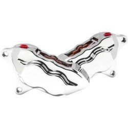 PartzBiz HD HHI-FKDDCC5018 - Hawg Halters HHI Chrome FKDDCC5018 4-Piston Front Dual Disc Calipers Harley FLH/T 08-19 pads replacement part best for touring electra road street glide king trike three wheeler quality polished 1701-0587 17010587