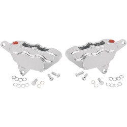 PartzBiz HD HHI-FKDDCC550 - Hawg Halters HHI Chrome FKDDCC550 4-Piston Front Disc Disc Calipers Harley FLH/T 84-99