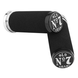 PartzBiz HD TR077218 - Jack Daniels OLD #7 Black Foam Hand Grips สำหรับ Harley Cable Throttle Models | 106-245