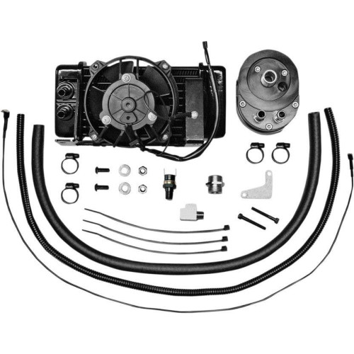 PartzBiz HD: 4414341-Jagg Black Horizonal Low Mount 10 Row Fan Assisted Oil Cooler Kit Harley 09-13 | 751-FP2400 PartzBiz HD: 4414341-Jagg Black Horizonal Low Mount 10 Row Fan Assisted Oil Cooler Kit Harley 09-13 | 751-FP2400