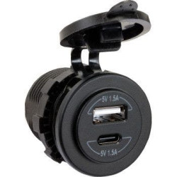 PartzBiz HD DS21201214 - Jensen Powersports Audio USB42C พอร์ต USB แบบติดตั้งบนแผง USB-A USB-C อินพุต 12VDC | USB42C