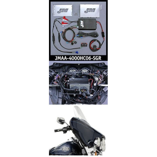PartzBiz HD: 4414069-J&M JMAA-4000HC06-SGR Performance Series 400w 4-CH Amp Kit 06-13 Harley FLHX Street Glide Bagger Touring Dresser 4-Speaker | JMAA-3600HC06-SGR