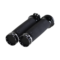 PartzBiz HD DS06302839 - Khrome Werks 500200 Black Contour Tracer Handlebar Grips Harley Cable Throttle