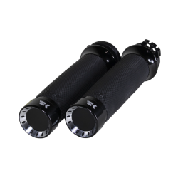 PartzBiz HD DS06302841 - Khrome Werks 500220 Black Contour Turbine Handlebar Grips Harley Cable Throttle