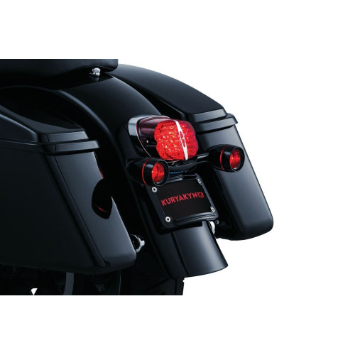 PartzBiz HD: 4413130-Kuryakyn 3143 Curved Black License Plate Frame Harley w/ KA Turn Signal Bar 