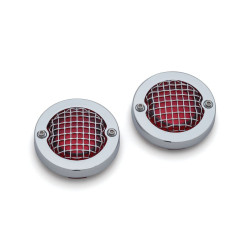 PartzBiz HD KA6517 - Kuryakyn Chrome Mesh Bullet Turn Signal Bezels Red Lens for Harley | 6517 PartzBiz HD KA6517 - Kuryakyn Chrome Mesh Bullet Turn Signal Bezels Red Lens for Harley | 6517