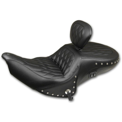 PartzBiz HD: 4408568-Mustang 79664 Black Diamond Stitch Touring Seat w/Backrest & Heat 15-18 Indian 0810-1983 08101983