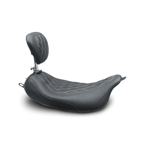 PartzBiz HD: 4408535-Mustang 79727GM Gun Metal Stitch Wide Tripper Solo Seat w/ Backrest Harley FLH 08-21