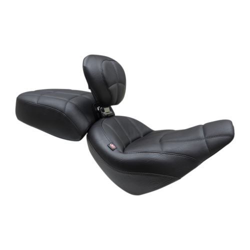 PartzBiz HD: 4408431-Mustang Solo Rear Black Harley Seat W/ Backrest Cube Stitch 18-23 FXBB/FXBBS | 79495