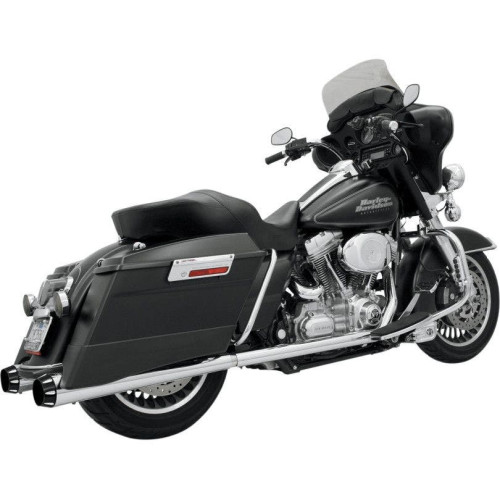 PartzBiz HD: 4408015-Bassani Chrome +P Bagger Stepped True Duals Power Curve Headers 4" Mufflers Blk | 1F46R PartzBiz HD: 4408015-Bassani Chrome +P Bagger Stepped True Duals Power Curve Headers 4" Mufflers Blk | 1F46R