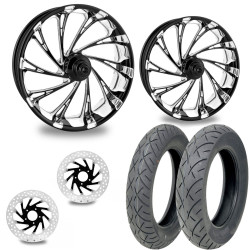 PartzBiz HD DelRey_Contrast_2Wheels_2Rotor_2Tires - PM Del Rey Contrast 21/18 Front Rear Wheel Package Set Tires Rotors Harley FLH/T PartzBiz HD DelRey_Contrast_2Wheels_2Rotor_2Tires - PM Del Rey Contrast 21/18 Front Rear Wheel Package Set Tires Rotors Harley FLH/T
