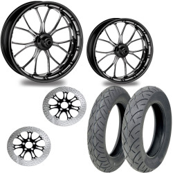 PartzBiz HD Heathen_Contrast_2Wheels_2Rotor_2Tires - PM Heathen Contrast 21/18 Front Rear Wheel Package Set Tires Rotors Harley FLH/T PartzBiz HD Heathen_Contrast_2Wheels_2Rotor_2Tires - PM Heathen Contrast 21/18 Front Rear Wheel Package Set Tires Rotors Harley FLH/T