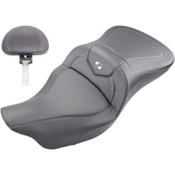 PartzBiz HD DS08011191 - Saddlemen Carbon Fiber Extended Road Sofa Seat w/ Backrest Harley Touring 08-Up best new bagger dresser seat upgrade replacement 
