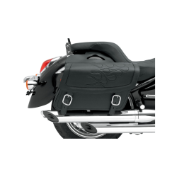 PartzBiz HD DS35010213 - Saddlemen Highwayman Tatto Black Stitch Large Universal Throwover Saddlebags  | X021-05-0411