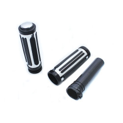 PartzBiz HD VT28-0150 - V-Twin 28-0150 Chrome Handlebar Grips w/ Rubber Inlay Harley FL XL 96-15