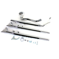 PartzBiz HD VT30-0677 - V-Twin 30-0677 Chrome True Dual Header & Exhaust with Fishtails Harley FLT 95-06 softail crossbones Custom chopper bike Blackout Replacement Upgrade custom bagger dresser road glide 30-0672