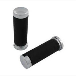 PartzBiz HD VT28-0445 - V-Twin Chrome Pebble Style 1" Grip Set w/ Chrome End Caps Harley 74-Up 28-0445
