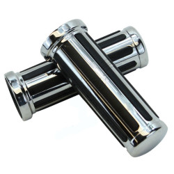 PartzBiz HD VT28-2229 - V-Twin Chrome w/ Black Rubber Rail Style Grips Hand Grip Set Harley 1" Handlebars 28-2229