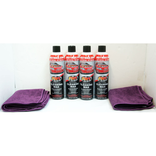 PartzBiz HD: 4400534-Waterless Wash Carnauba & Wax Fastwax FW1 Spray Can Removes Cleans Tar Dirt Bugs 4 Pack Microfiber Free