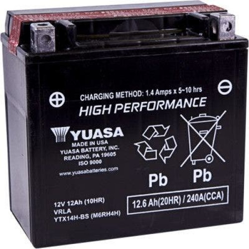 PartzBiz HD: 4400151-Yuasa YTX14H-BS ประสิทธิภาพสูง AGM ไม่ต้องบำรุงรักษาแบตเตอรี่รถจักรยานยนต์ ATV 2113-0034 21130034 harley honda john Deere KAWASAKI Polaris Victory Yamaha อัพเกรดทดแทน