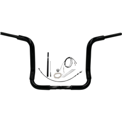 PartzBiz HD 819414-B - Fat Baggers 1-1/2” EZ 14” Flat Round Ape Handlebar Kit Black Harley Touring 21+