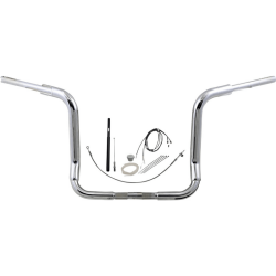 PartzBiz HD 819414 - Fat Baggers 1-1/2” EZ 14” Flat Round Ape Handlebar Kit Chrome Harley Touring 21+
