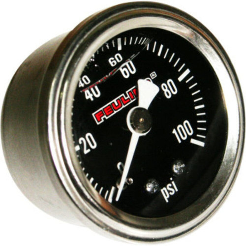PartzBiz HD: 3485153-Feuling 1.5” Black Face Oil Pressure 0-100 Gauge 1/8” NPT Male Back Port Harley