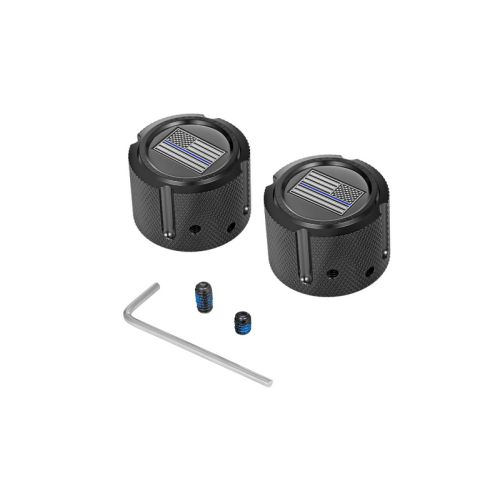 PartzBiz HD: 3485606-Figurati Blue Line USA Flag Axle Cover Black Kit 25mm Harley Big Twin XL XG 07+