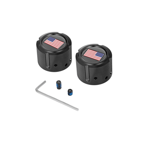 PartzBiz HD: 3483270-Front Axle Nut Cover PVD Black American Flag Color Pair Set Harley 25mm
