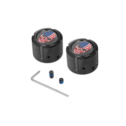 PartzBiz HD FD25-FAC-BK - Front Axle Nut Cover PVD Black Red/White/Blue Skull Pair Set Harley 25mm PartzBiz HD FD25-FAC-BK - Front Axle Nut Cover PVD Black Red/White/Blue Skull Pair Set Harley 25mm