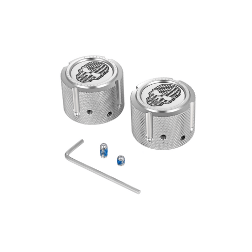PartzBiz HD: 3483280-Front Axle Nut Cover Stainless Steel American Flag Skull Gray Pair Harley 25mm