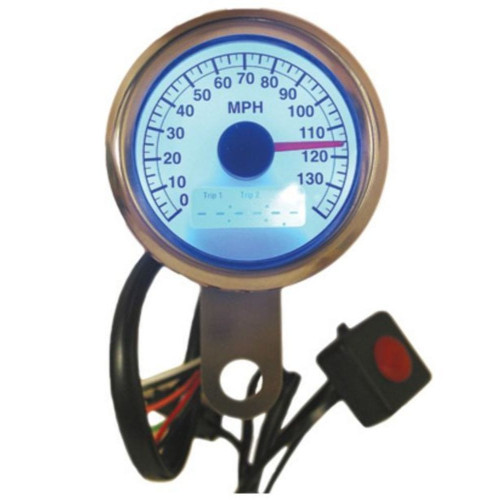 PartzBiz HD: 3449287-Hard Drive 48mm Mini Electronic Speedometer Speedo White Face LED Harley Chopper