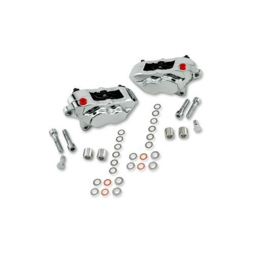 PartzBiz HD: 3478640-Hawg Halters Chrome 4 ลูกสูบ Dual Disc BRAKE Caliper 00-07 Harley Touring V-Rod