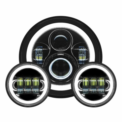 PartzBiz HD: 3487434-Hogworkz 7‚” ไฟหน้า Halomaker LED สีขาว ไฟเสริมสีดำ Harley Touring