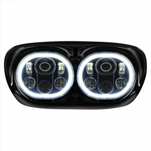 PartzBiz HD: 3487481-Hogworkz สีขาว LED สีดำ Dual Visionz Halomaker ไฟหน้า Harley FLTR 98-13