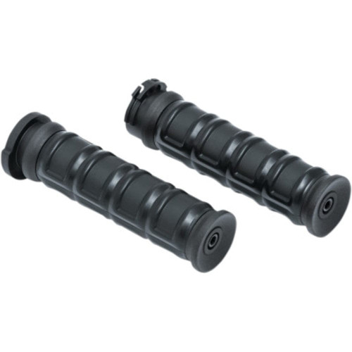 PartzBiz HD: 3465091-Kuryakyn Black Dillinger Handlebar Rubber Grips Cable Throttle Silver Harley 96+